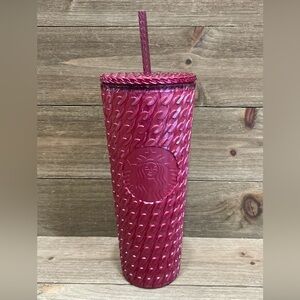 Starbucks 2024 Burgundy Cranberry Chain Link Studded Tumbler 24oz Venti Cup New
